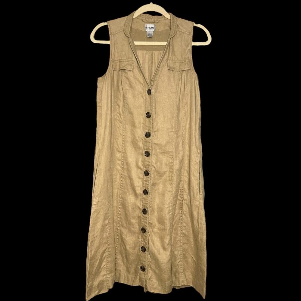 100% Linen Tan Sleeveless Dress